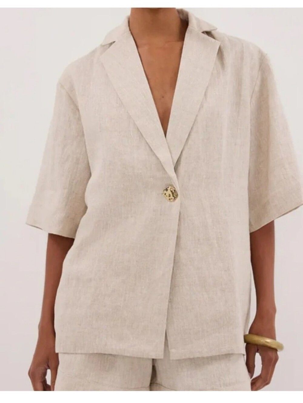 DISSH Nwt Beige Linen Button-Front Short-Sleeve Blazer Size 8